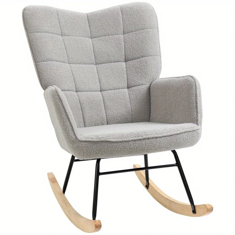 Schommelstoel – Schommelstoel Met Armleuning – Draaistoel – Relaxstoel – Lounge Stoel – Lichtgrijs Berbervlies – Ergonomisch Comfort – Stevig Stalen Frame 120 Kg