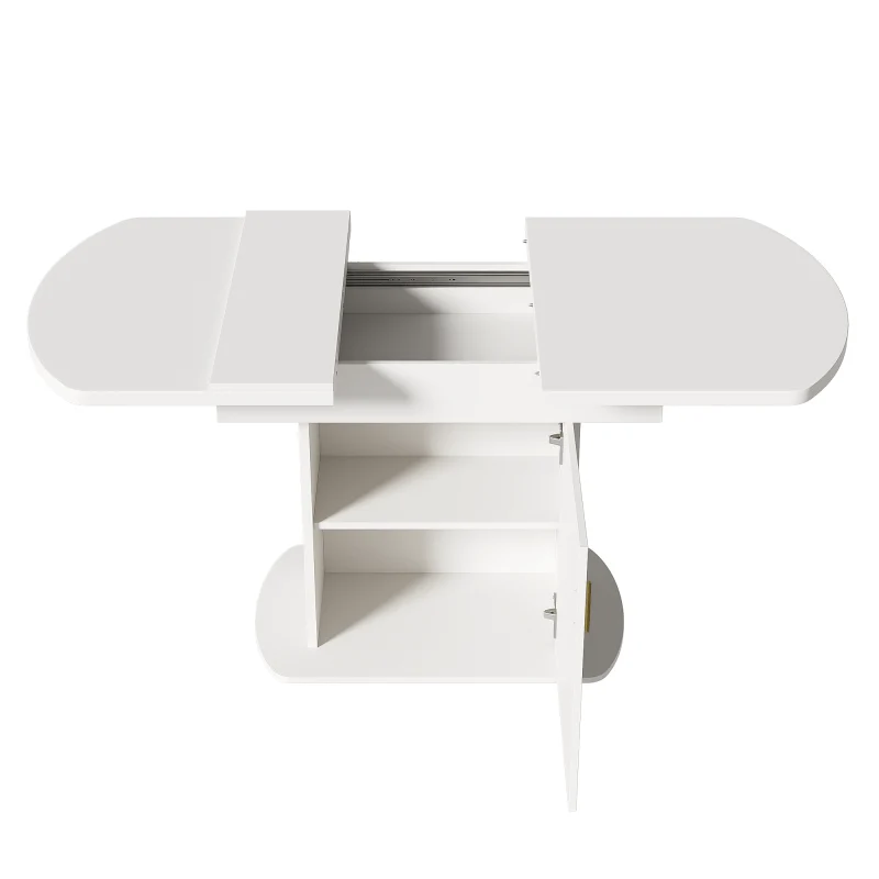 Uitschuifbare Ovaalvormige Tafel – Uitklapbare Eettafel – Salontafel – Werktafel – Compacte Tafel – Wit Met Gouden Handgrepen – Met Opbergruimte – 110-130x70x75 cm