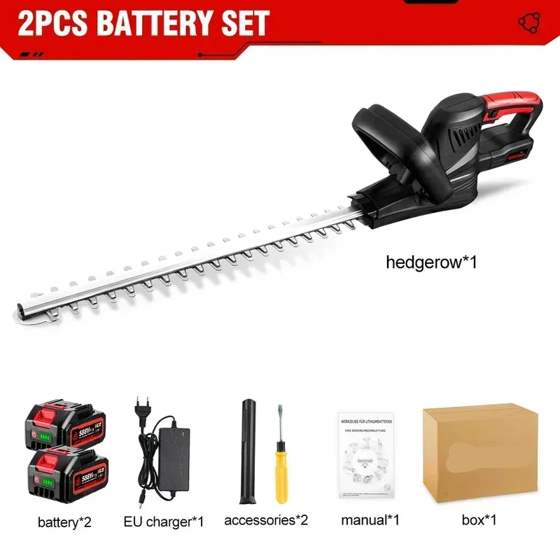 Heggentrimmer - 2000W - Heggenschaar Accu - Elektrische Heggenschaar - met Koolborstelloze Motor – Snoerloze - Geschikt voor 18V Accu - Tuingereedschap - 2 Accu's met 1 Lader