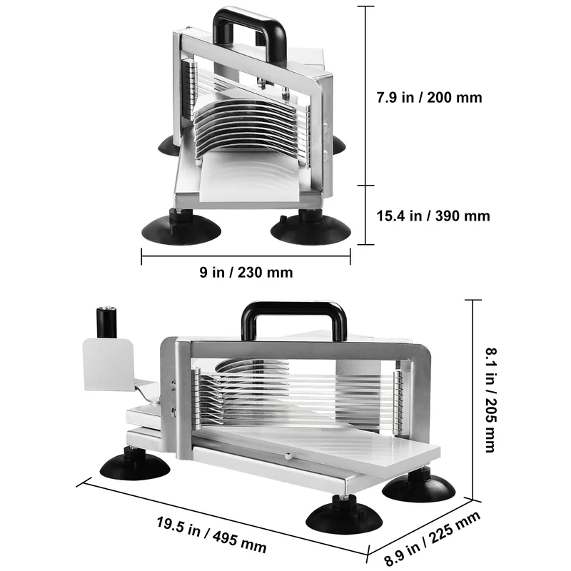 Tomatensnijder - Snijmachine - Handmatige Tomatensnijder - Groentesnijder - Mandoline - frietsnijder - 0.38inch - Heavy-Duty RVS Snijmachine - Roestvrijstalen Voedselsnijmachine met Antislip Voeten