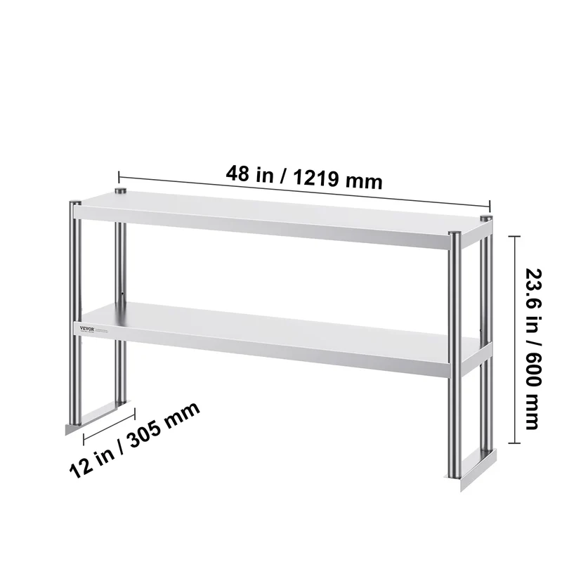 VEVOR Stainless Steel kitchen worktable Overshelf w/ Height Adjustable Overshelf Prep Work Table for Kitchen Restaurant Workshop