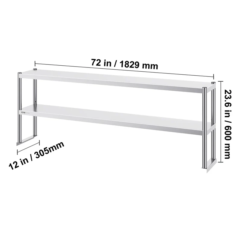 VEVOR Stainless Steel kitchen worktable Overshelf w/ Height Adjustable Overshelf Prep Work Table for Kitchen Restaurant Workshop