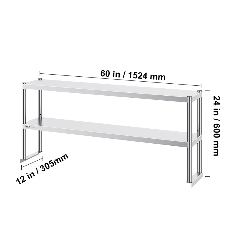 VEVOR Stainless Steel kitchen worktable Overshelf w/ Height Adjustable Overshelf Prep Work Table for Kitchen Restaurant Workshop
