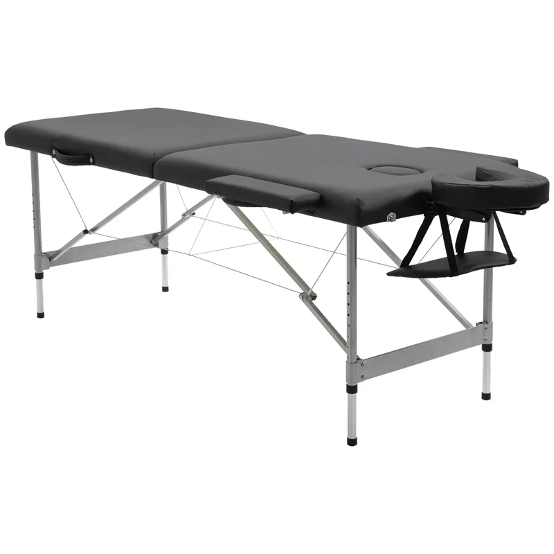Massagetafel - Massagetafel Inklapbaar - Verstelbare Hoogte - 186x71x83cm - Aluminium Frame - Draagbaar - en Comfortabel - Dikke Kussen - Zwart