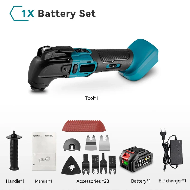 Oscillerende Multitools - Accu - 18V Brushless Motor - Hoek van 4° - 6 Snelheden - 8500-24.000 OPM - 350W - 18V - Voor Snijden, Schuren en Trimmen - 1 Accu's met 1 Lader