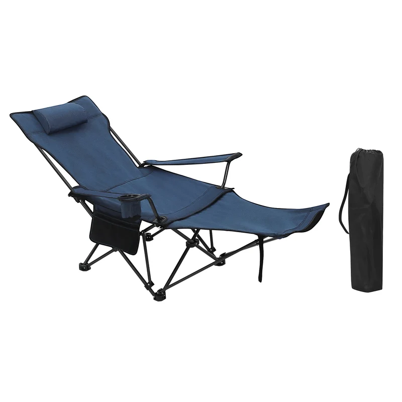 Kampeerstoel - Opvouwbare Campingstoel - Strandstoel - Verstelbare Rugleuning - Met Voetensteun - 2-in-1 Design - Lichtgewicht en Draagbaar - Voor Strand - Tuin en Outdoor - Blauw