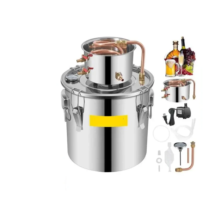 Roestvrijstalen Alcohol Distilleerapparaat - Destilleerapparaat Etherische Olie - Destilleerketel - 8 Gal - voor Moonshine, Water & Essentiële Oliën