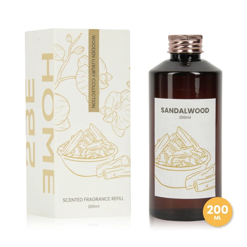 2BEHOME Geurstokjes Navulling 'Sandalwood' - 200ml - Wooden Luxury Collection - Geurverspreider - Huisparfum - Luchtverfrisser