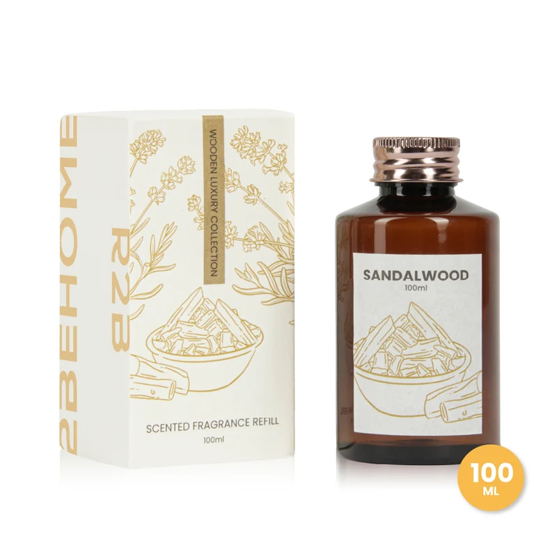2BEHOME Geurstokjes Navulling - Sandalwood - 100 ml - Wooden Luxury Collection - Geurverspreider - Huisparfum - Luchtverfrisser