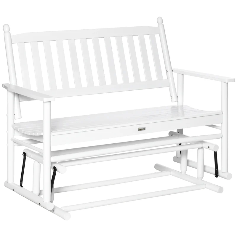 Tuin Bank - Tuinbank Hout - Tuinbanken - Garden Furniture - Houten Schommelbank voor Twee Personen met Armleuningen en Lattenzitting - 125x68,5x102 cm - Wit
