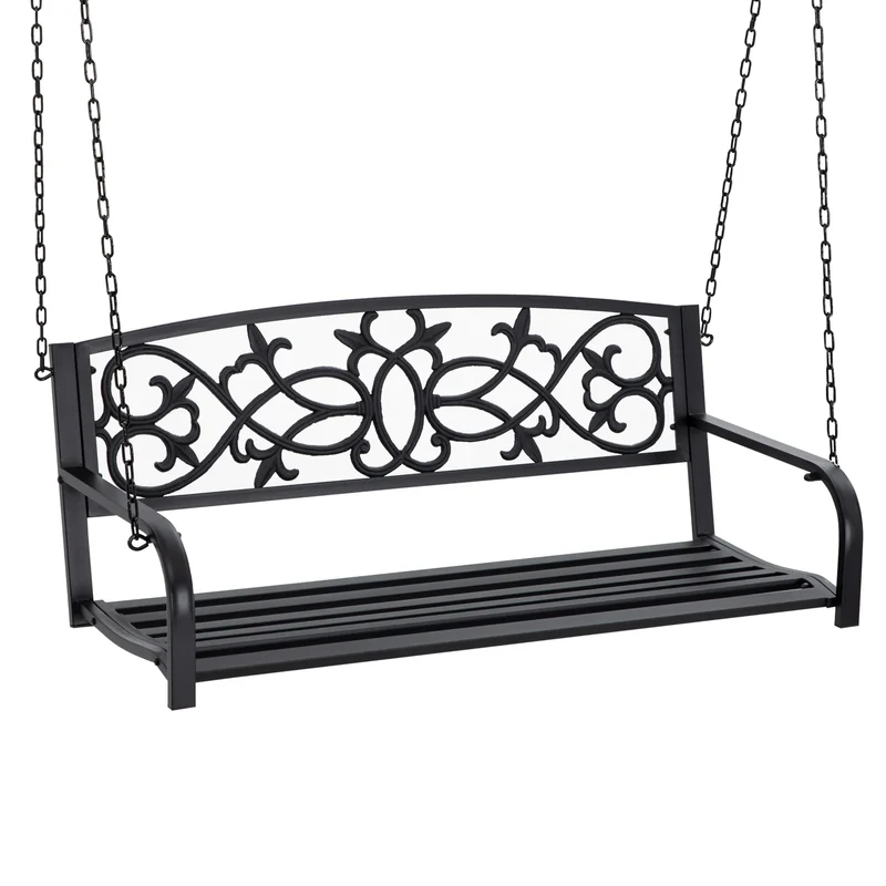 Tuin Bank - Tuinbank Hout - Tuinbanken - Garden Furniture - Stalen 2-Persoons Schommelbank met Armleuningen - 127x59,5x52 cm - Zwart