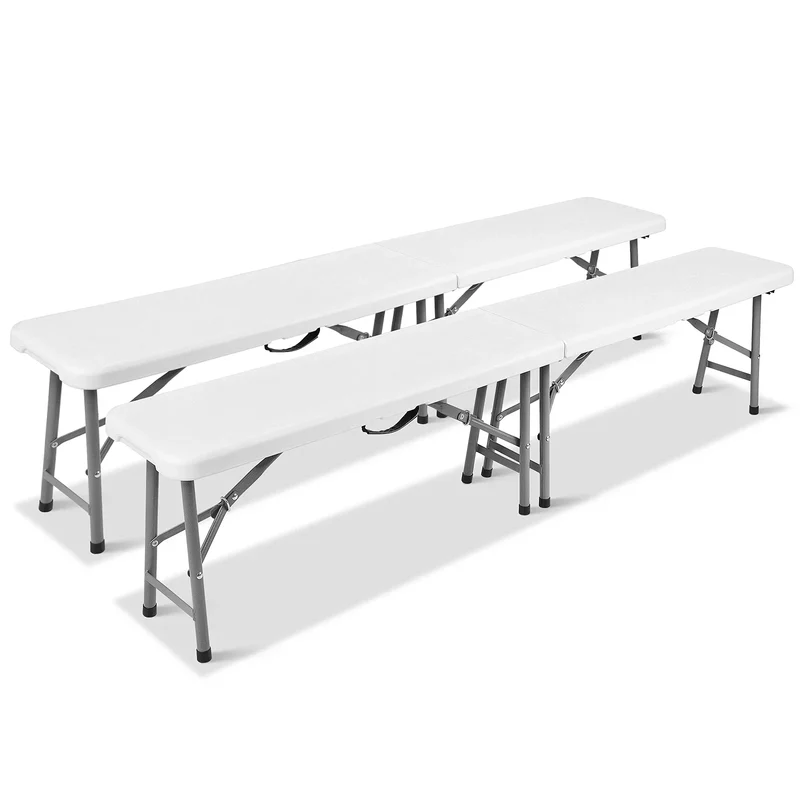 Opvouwbare Kunststof Bank - 2 Stuks Opvouwbare Kunststof Bank met Handvat - Voor Tuin - Camping & Balkon - Draagbare kruk - 183x28x43 cm - Wit - Voor Tuin, Camping & Binnengebruik