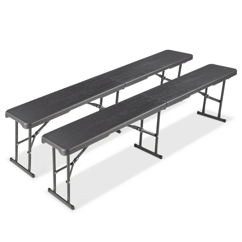 Opvouwbare Kunststof Bank met Handvat - 180x28x43 cm - Voor Tuin - Camping & Balkon - Draagbare kruk - Plastic opvouwbare bank - met handvat - Tuinkruk - Grijs
