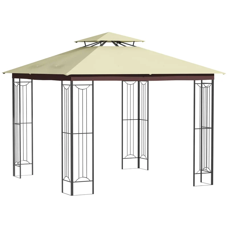 Prieel - Tuinprieel - Tuin Paviljoen - Luxe Garden Paviljoen 3x3m - Met Dubbele Ventilatiedak & Zonnedoek - Beige - 297x297x265 cm
