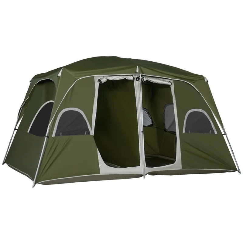 Gezinstent met 2 Slaapkamers - 400x275x210 cm Groene Tent - Waterdicht - UV-bestendig - Flexibele Glasvezel Stokken - 4-8 Personen