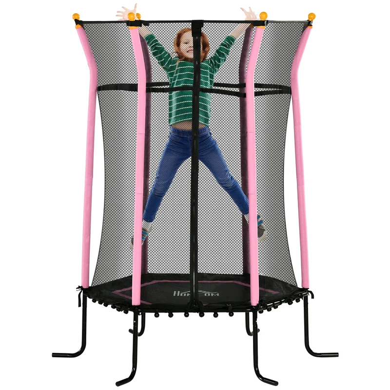 Kindertrek Tuintrampoline Ø 163,5 cm Zwart en Roze - Veiligheidsnet - Springloze Ontwerp - Geschikt voor Kinderen +3 Jaar