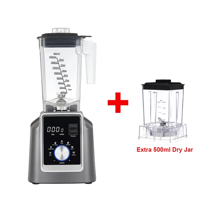 Blender – Blender Smoothie - Smoothie Maker - Blender to go - Foodprocessor - Keukenmachine - Professionele Blender met Smart Timer – 2200W – voor Smoothies, ijsblokjes, soepen & sappen - 2L BPA-vrije Kan + 600ML Droge Voedselmolen