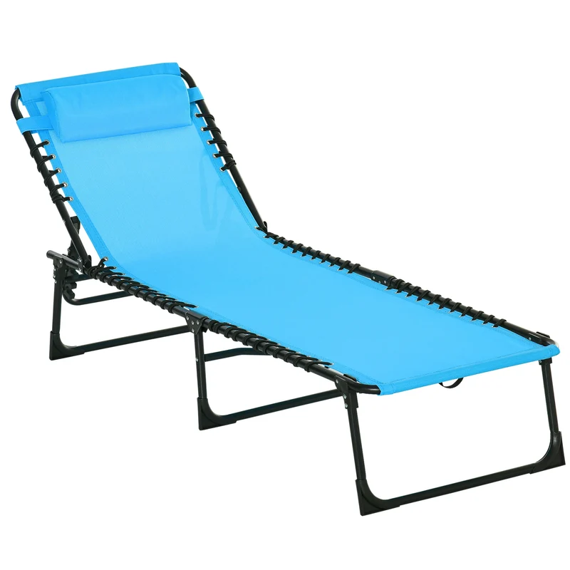 Vouwbare en Verstelbare 3-Weg Lounger Recliner - Tuinstoel met Lanyard Systeem - Blauwe Stoel - Ideaal voor Camping - Zwembad en Tuin