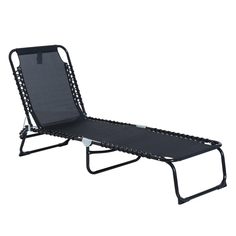 Verstelbare Vouwbare Lounger - 4 Posities - Tuin Recliner - Stalen Frame - Ademend Textilene - Camping, Zwembad, Patio - Zwart