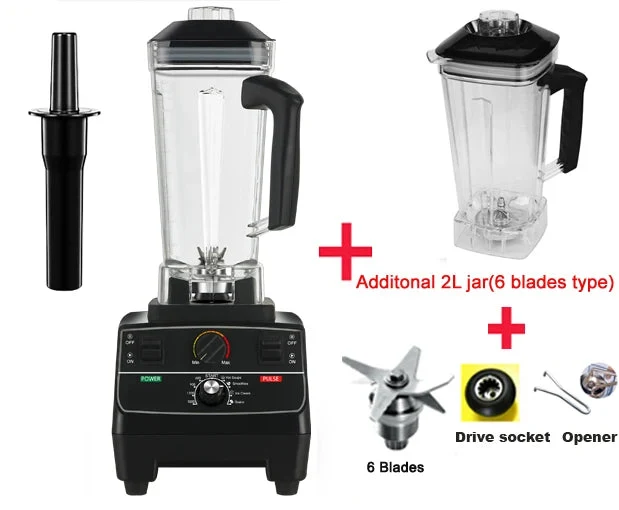 Blender – Blender Smoothie - Smoothie Maker - Blender to go - Foodprocessor - Keukenmachine - Professionele Blender met Smart Timer – 2200W – voor Smoothies, ijsblokjes, soepen & sappen - 2-liter BPA-vrije kan + Extra 2L Kan