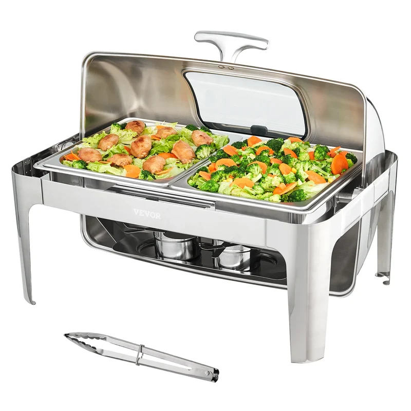Chafing Dish - Buffetwarmer - Chafing Dish Elektrisch - Warmhoudplaat - 9QT - Buffet Warmer met Roll-Top Deksel & 2 Half Pannen