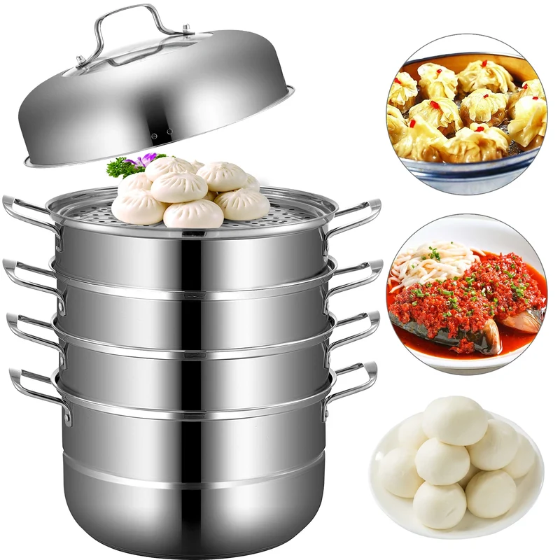 Stoompan - Stoomkoker - Stoommandje - RVS Stoompan - Stoommandje RVS - 5 Laags - 28 cm - Stoomkoker voor Groenten, Dumplings & Rijst
