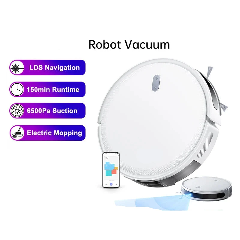 Robotstofzuiger met Dweilfunctie - Robotstofzuiger - Dweilrobot - 6500Pa - Zuigkracht - LiDAR Navigatie - App - Spraakbesturing - 150 Min Accuduur - HEPA Filter - 33x33x8.3cm