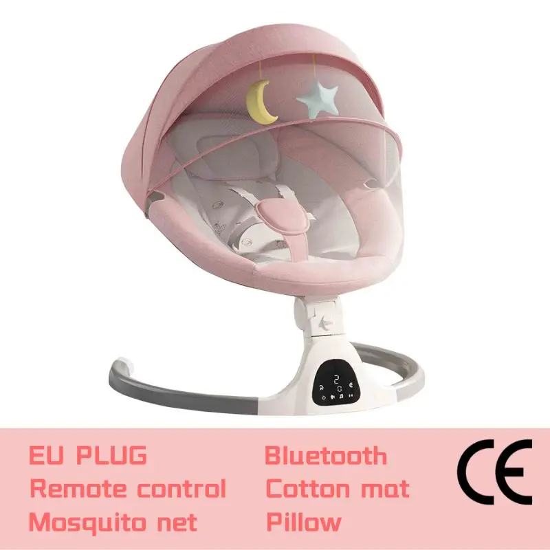Elektrische Wipstoel - Babyschommel - Schommelstoel - Wipstoel Baby - Babybedje - Wiegstoel - met Afstandsbediening - Klamboe - Speelgoed - Roze