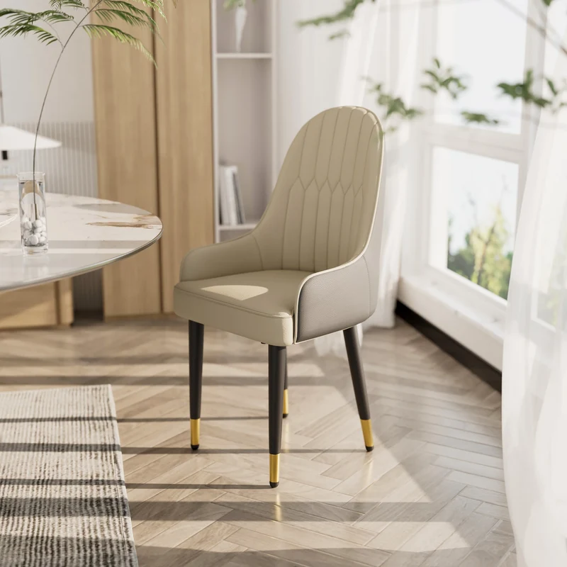 Set van 2 Eetkamerstoelen - Faux Lederen - Hoge Rugleuning - Moderne - Mid-century Ontwerp - Houten Poten - 52x49x90cm - Wit
