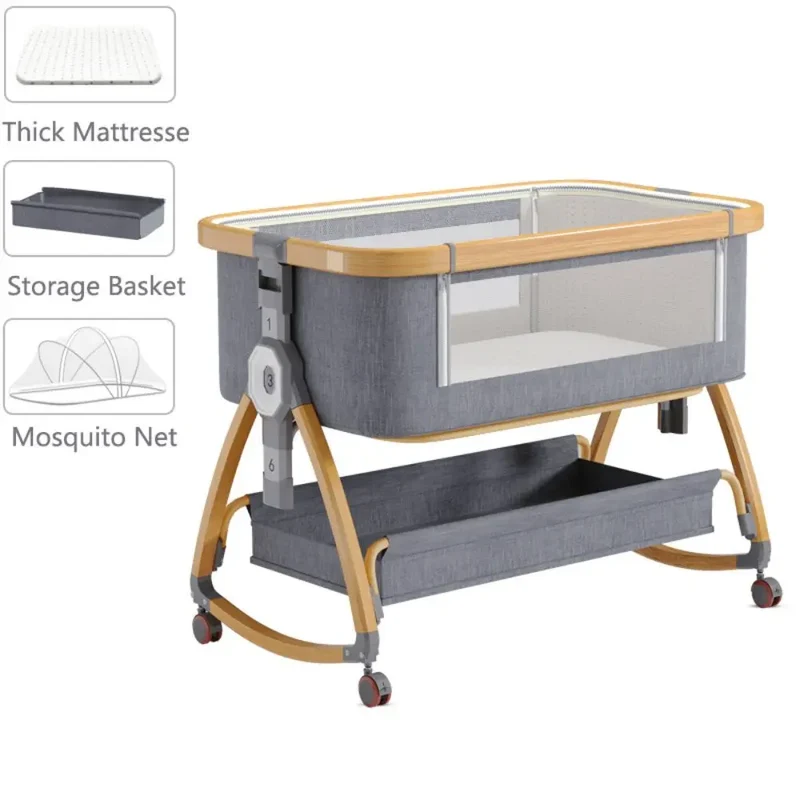 Baby Wieg Electrisch - Baby Bed - Bedside Crib - 3 in 1 - Verstelbaar - Opvouwbaar - Veilig - Comfortabel - 0-36 maanden - Groud Grijs