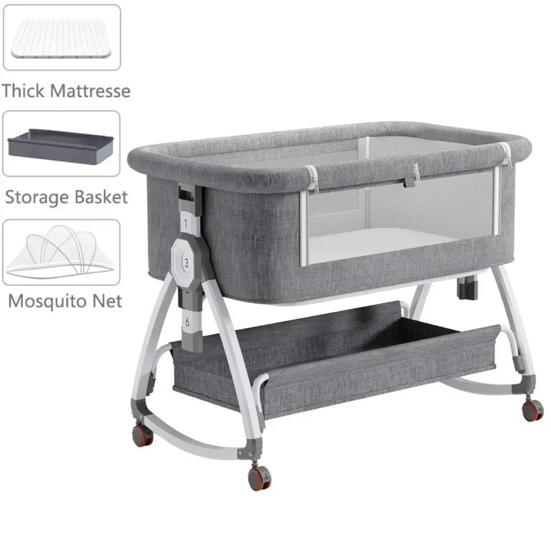 Baby Wieg Electrisch - Baby Bed - Bedside Crib - 3 in 1 - Verstelbaar - Opvouwbaar - Veilig - Comfortabel - 0-36 maanden - Grijs