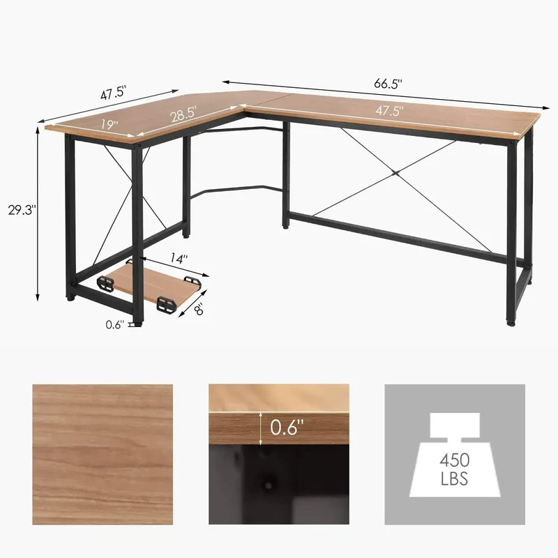 Gaming Bureau - Gaming Desk - Gaming Tafel - Computertafel - Computer bureau - 190x120x75cm – Hoekbureau in Houtkleur – Ruim Computerbureau voor Gaming, Studeren of Thuiswerken