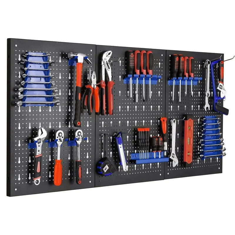 Gereedschapswand - Wandorganizer - Gereedschapsbord - 120x60 cm - Metalen Gereedschapswand - Inclusief 17-delige Haken Set - Ruimtebesparend & Uitbreidbaar - Eenvoudige Montage - Blauw