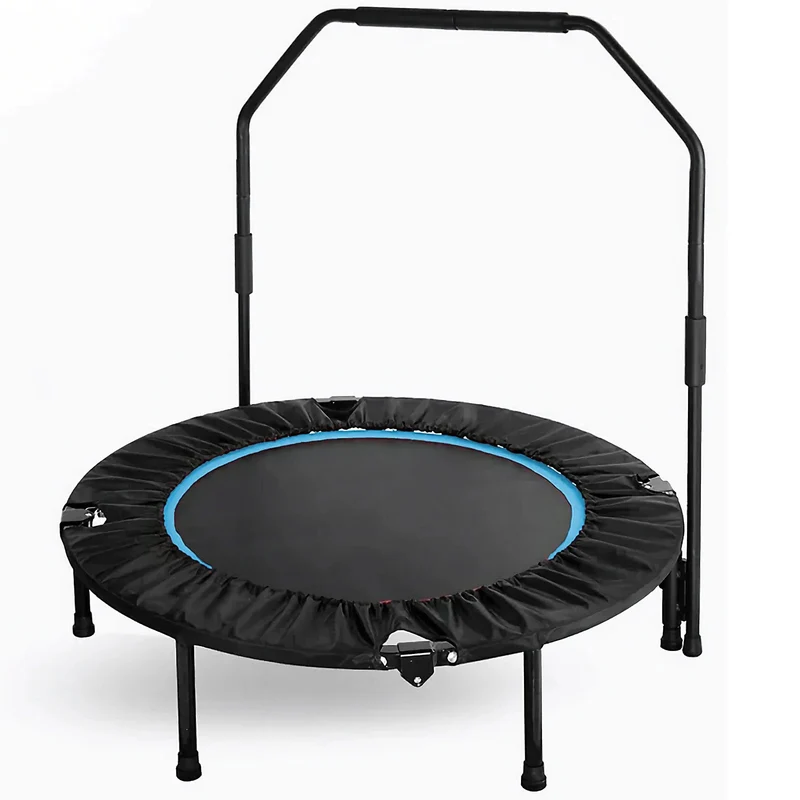 Fitness Trampoline - Mini Trampoline - Opvouwbaar Ontwerp - 40 Inch - Met Verstelbare Handgreep - Indoor Rebounder - Rubberen Antislip Voetjes - Voor Sport - Cardio Workout - Max 150 kg - Black en Blauw