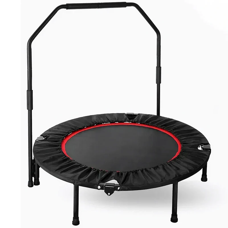 Fitness Trampoline - Mini Trampoline - Opvouwbaar Ontwerp - 40 Inch - Met Verstelbare Handgreep - Indoor Rebounder - Rubberen Antislip Voetjes - Voor Sport - Cardio Workout - Max 150 kg - Black en Rood