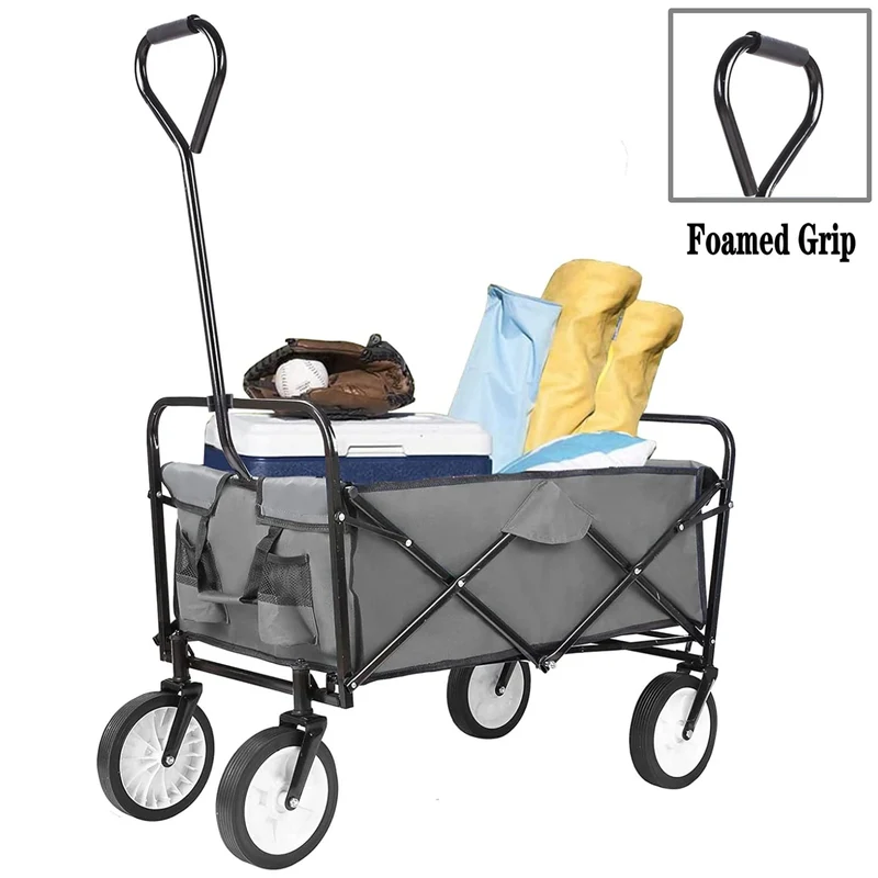 Bolderkar - Tuinwagen - Opvouwbare - Stevige Transportkar 110L - Heavy Duty Camping Trolley - Grote Wielen - en Waterdicht - Voor Tuin - Strand - en Boodschappen - Grijs