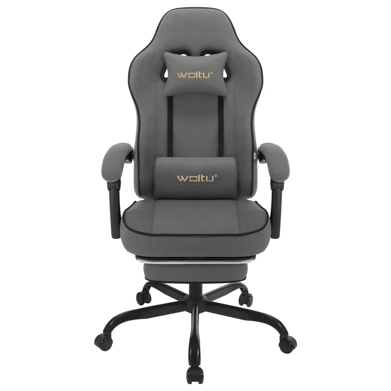 Gaming Stoel - met Voetsteun - Bureaustoel - Ergonomische - Verstelbare -150 kg Draagvermogen - 145° Kantelbaar - Extra Brede Zitting - Grijs Tech-stof