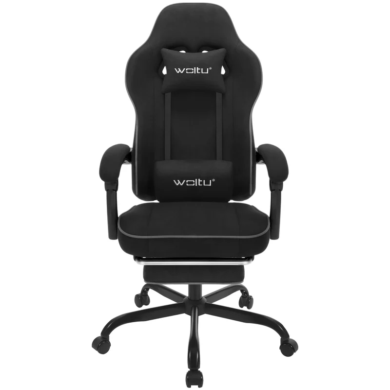 Gaming Stoel - met Voetsteun - Bureaustoel - Ergonomische - Verstelbare -150 kg Draagvermogen - 145° Kantelbaar - Extra Brede Zitting - Zwart Tech-stof