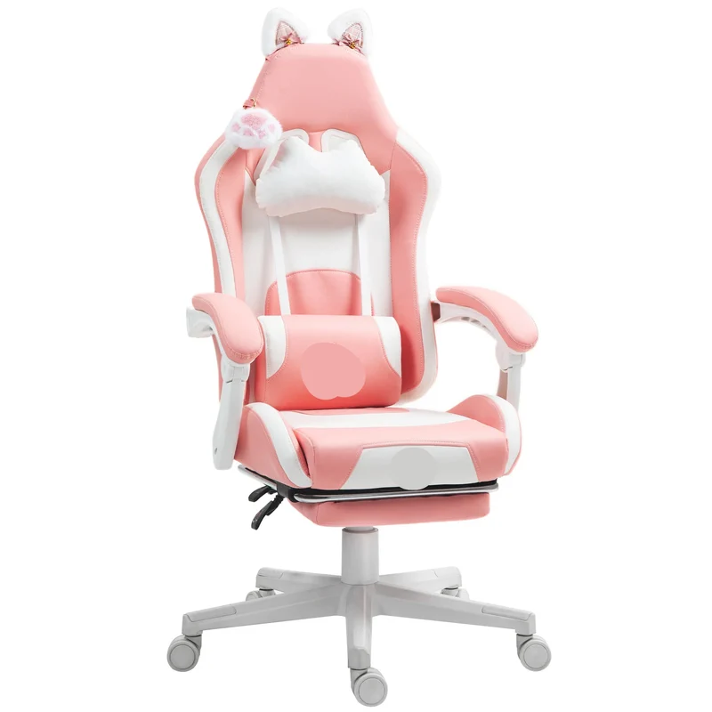 Gaming Stoel - met Voetsteun - Bureaustoel - Ergonomische - Verstelbare - Duurzame materialen - Uniek Design - 120 kg Draagvermogen - 150 kg Draagvermogen - 145° Kantelbaar - Roze