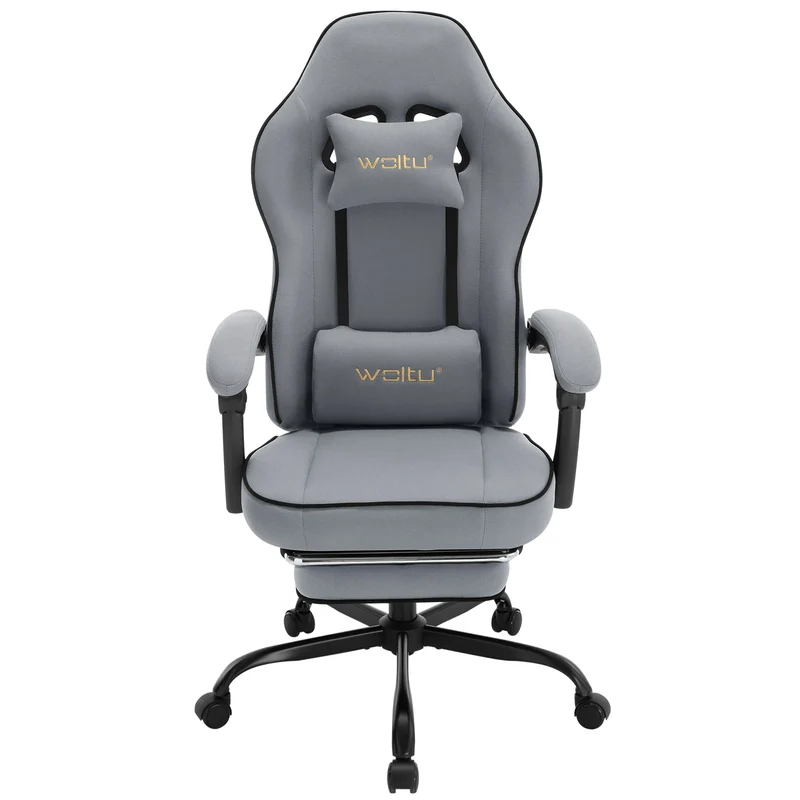 Gaming Stoel - met Voetsteun - Bureaustoel - Ergonomische - Verstelbare -150 kg Draagvermogen - 145° Kantelbaar - Extra Brede Zitting - Grijs Mesh-stof