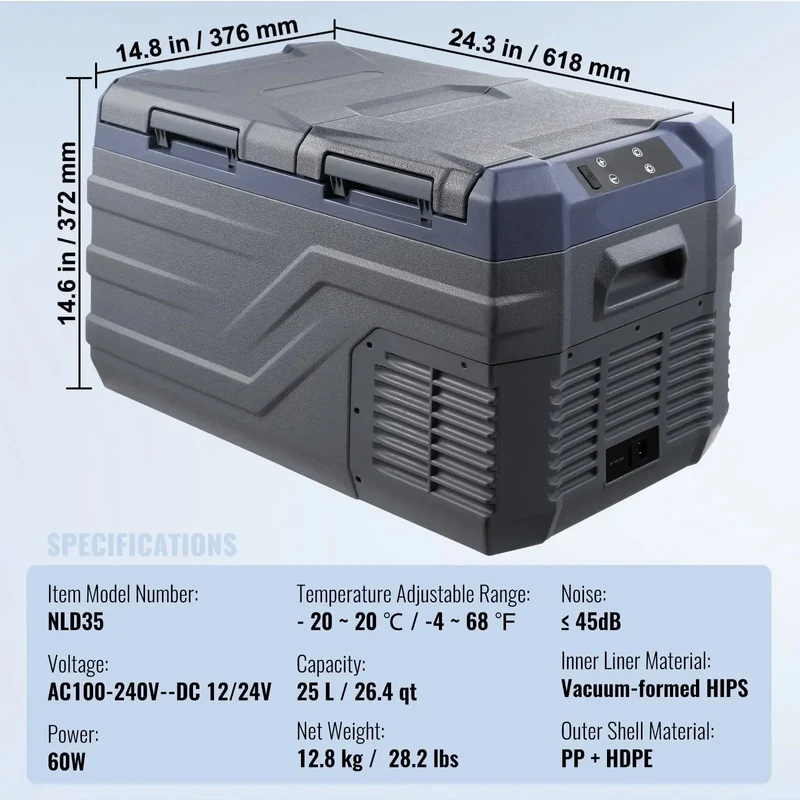 Auto Koelkast - Camping Koelkast - Draagbare Auto Koelbox - Compressor Koelkast 12V/24V - 25L - Snelle Koeling - Energiezuinig - Voor Auto - Camper - en Boot