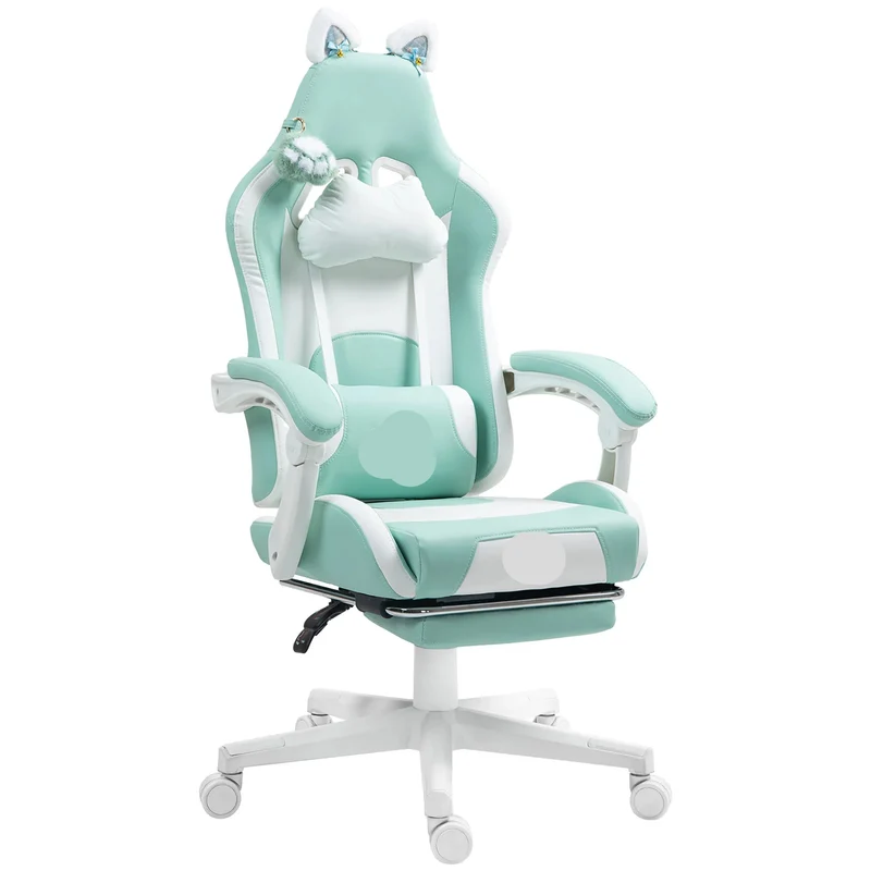 Gaming Stoel - met Voetsteun - Bureaustoel - Ergonomische - Verstelbare - 135° Kantelbaar - Duurzame materialen - Uniek Design - 120 kg Draagvermogen - Hemelsblauw