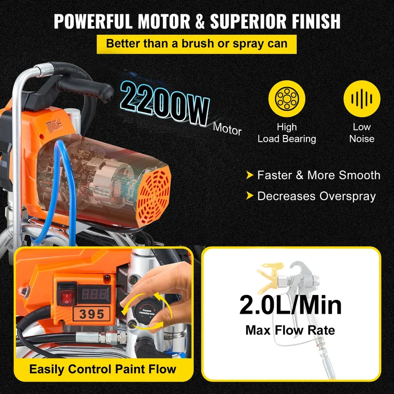 Airless Verfspuit - 2200W – Spuitmachine - Hoge Druk – 2L/min – 3000PSI - 9m Hoge-drukslang - Duurzame Metalen Spuit - voor Muren - Meubels - Houtwerk