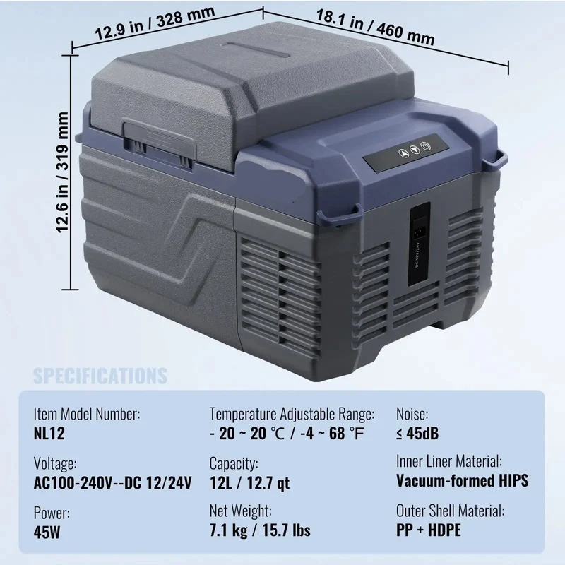 Auto Koelkast - Camping Koelkast - Draagbare Auto Koelbox - Compressor Koelkast 12V/24V - 12L - Snelle Koeling - Energiezuinig - Voor Auto - Camper - en Boot