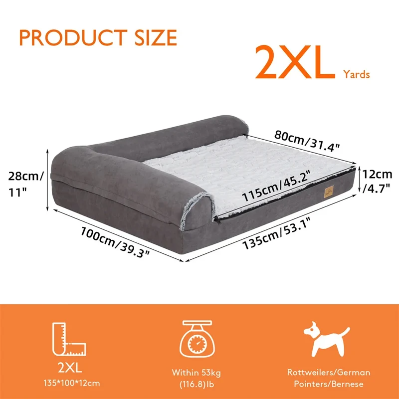 Hondenbed - Orthopedisch Hondenbed - L-vormig Design - Wasbare Hoes - Duurzaam en Stijlvol - Stevig Schuimkussen - Dubbel Extra Groot - Comfortabel en Duurzaam