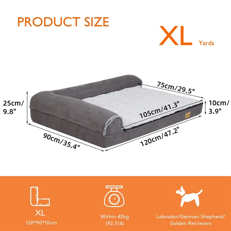 Hondenbed - Orthopedisch Hondenbed - L-vormig Design - Wasbare Hoes - Duurzaam en Stijlvol - Stevig Schuimkussen - Extra Groot - Comfortabel en Duurzaam