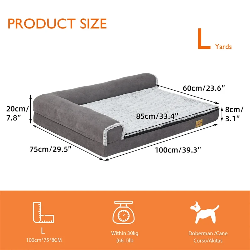 Hondenbed - Orthopedisch Hondenbed - L-vormig Design - Wasbare Hoes - Duurzaam en Stijlvol - Stevig Schuimkussen - Groot - Comfortabel en Duurzaam
