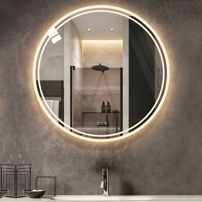 Badkamerspiegel – Ronde LED - Wandspiegel - met Anti-Fog en Dimbaar Licht - 3 Instelbare Lichtkleuren - Geheugenfunctie - 32x32inch