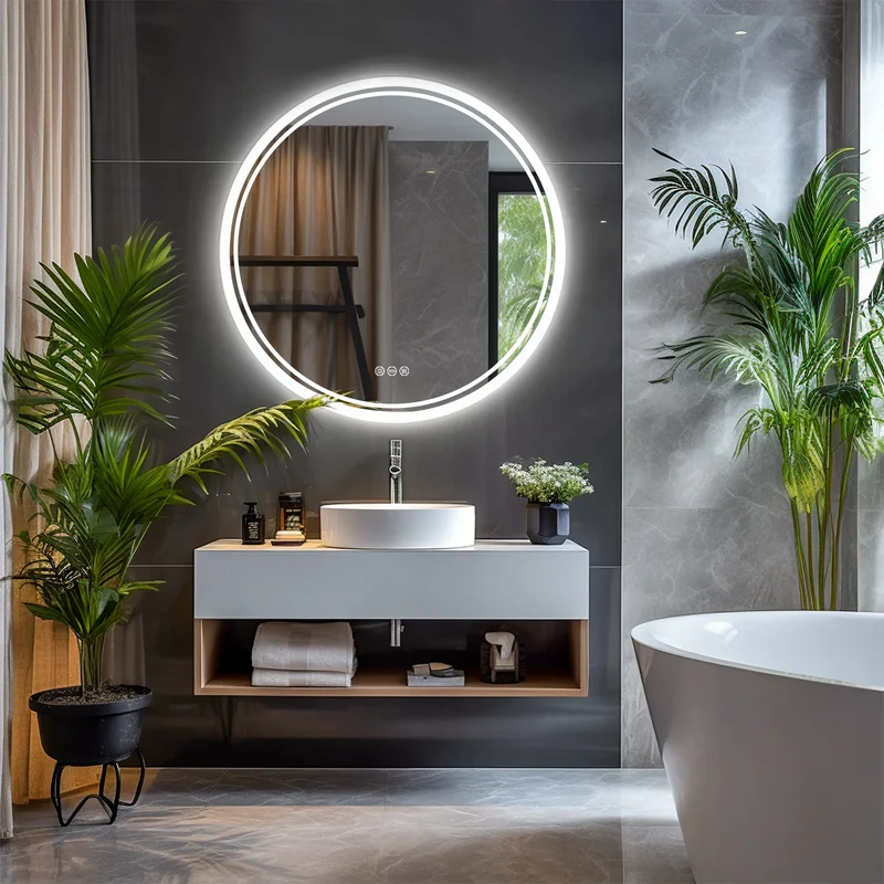 Badkamerspiegel – Ronde LED - Wandspiegel - met Anti-Fog en Dimbaar Licht - 3 Instelbare Lichtkleuren - Geheugenfunctie - 24x24inch