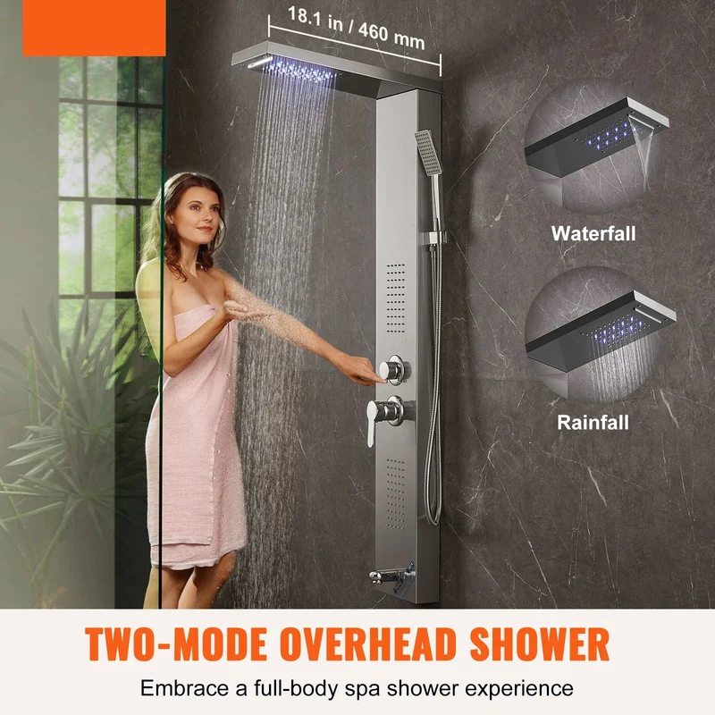 Douche - Regendouche - Douchewand - Douchekolom - Douchepanelen - LED Douchepaneel – Waterval & Regendouche, 5-in-1 Roestvrijstalen Douchezuil met Massagejets - Zilver